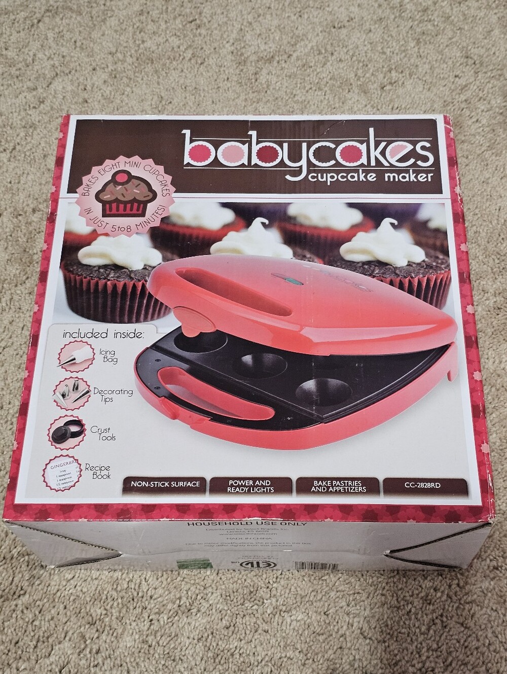 New! Babycakes Cupcake Maker Red with Accessories Non-Stick CC-2828RD